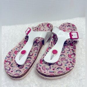 Birkenstock Gizeh White Patent Leather Pink Unicorn Sandal Girl Sz 34 US 3-3.5